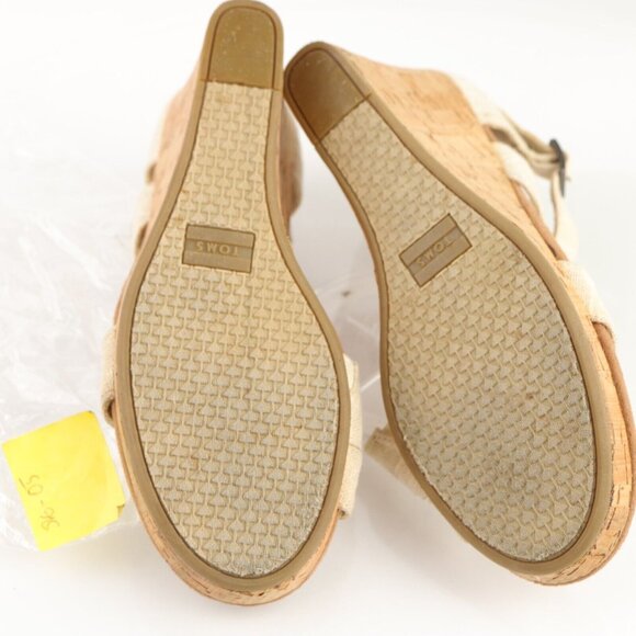 TOMS Womens Clarissa Sandal Size 9 Tan Strappy Linen Cork Wedge Platform Boho - Picture 8 of 12